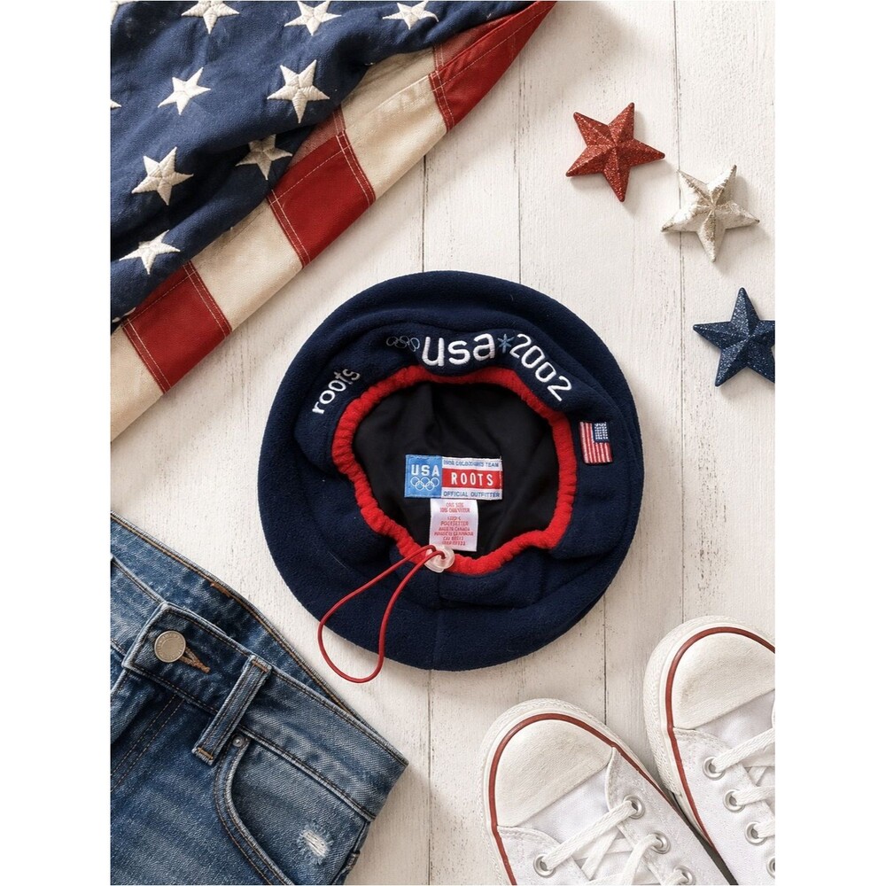 2002 USA Olympic Team Roots Fleece Hat Beanie Salt Lake City Vintage